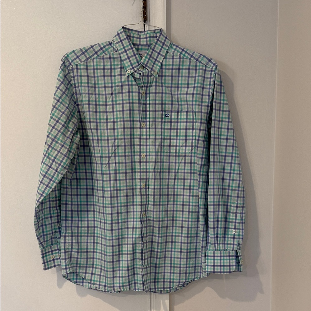 Southern Tide men’s classic fit plaid button down shirt 100% cotton medium